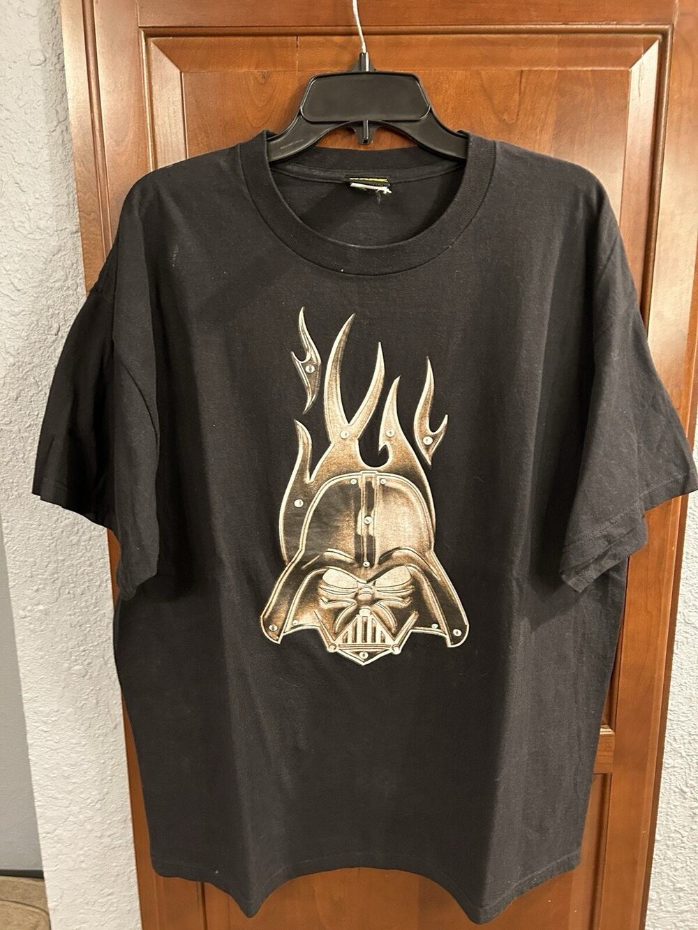 Y2K Vintage Star Wars Dart Vader Helmet Flames Big Print T Shirt XL